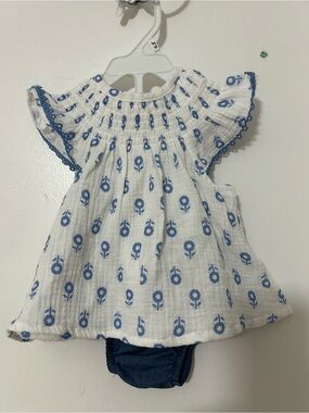 Rachel Zoe White Baby Dress with Blue Floral Motif